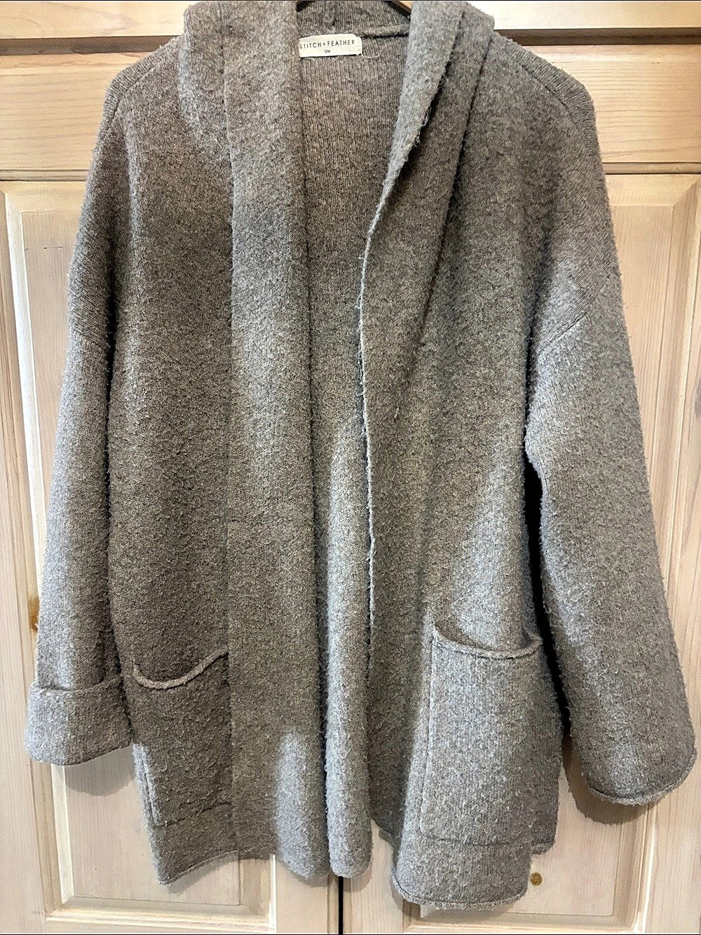Stitch + Feather Teddy Hooded Cardigan Sweater in Light Brown Size Small/Medium